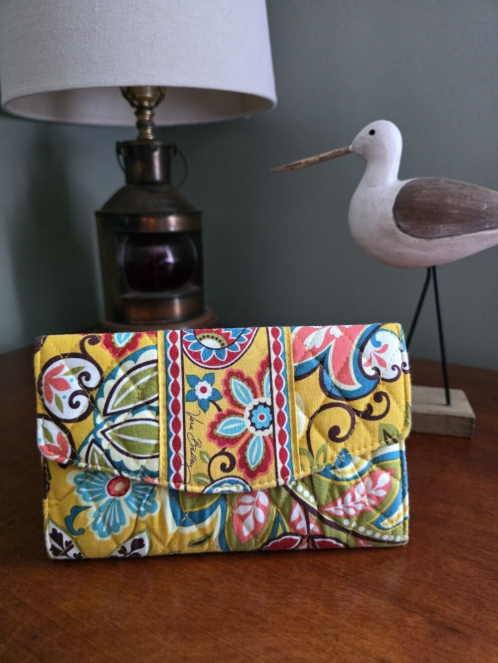 Vera Bradley Provencal Convertible Crossbody Wallet Yellow Quilted Cotton NWOT